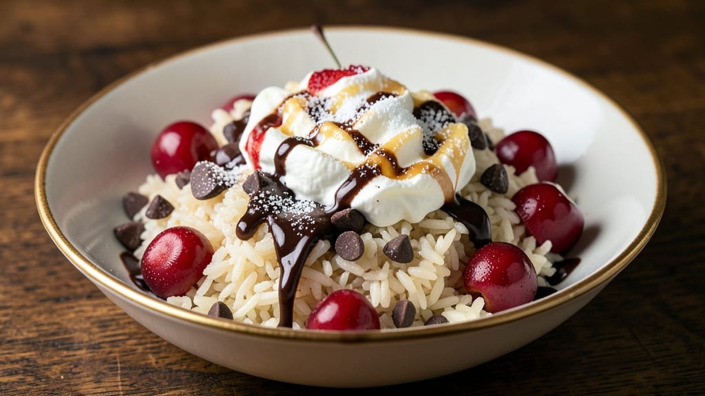 Cherry Chocolate Iced Rice Recipe: Tart Cherries and Creamy Chocolate Swirls