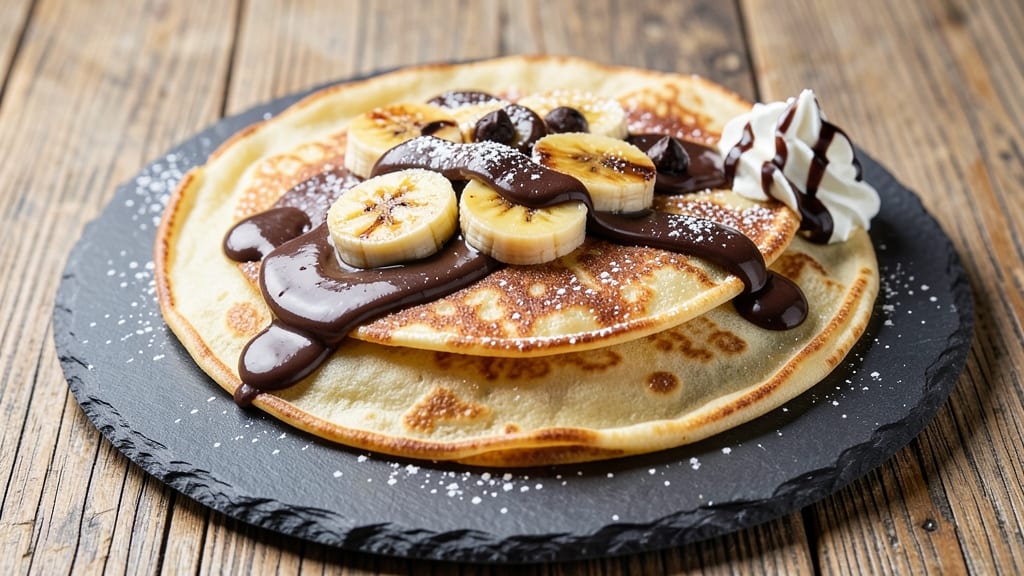Banana Chocolate Crepes Recipe: Stacked Layers of Warm Caramelized Bananas and Silky Chocolate