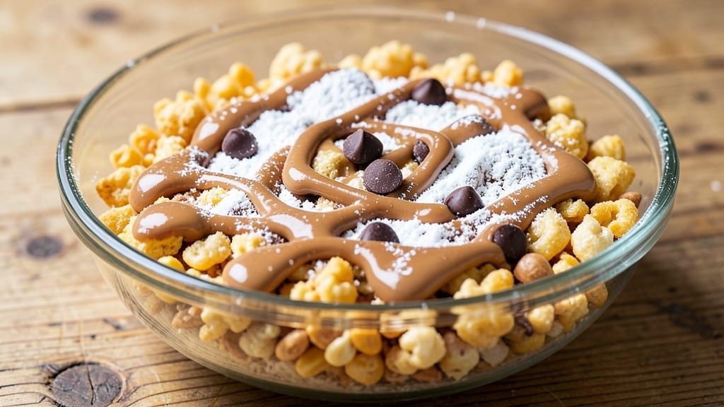 Chex Mix Peanut Butter Chocolate Powdered Sugar Recipe: Crunchy-Sweet Party Snack in One Bowl