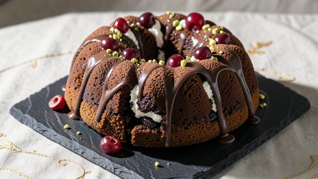 Black Forest Chocolate Bundt Cake Recipe: Cherries Soaked in Rum and Dark Chocolate Rivers