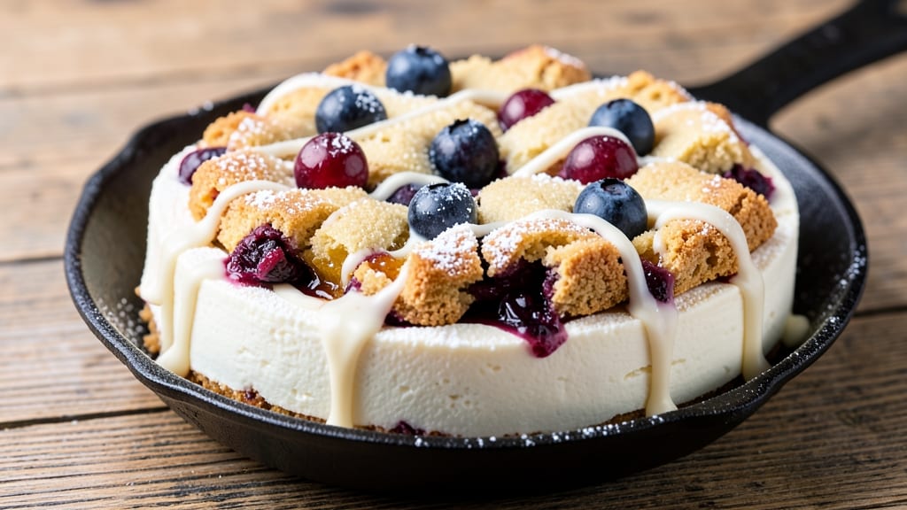 Blueberry White Chocolate Cheesecake Cobbler Recipe: Juicy Berries, Crunchy Top, and Creamy Swirls